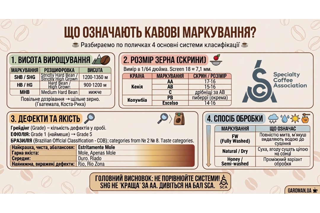 Что на самом деле означают SHB, AA, FW и Screen 18 на мешках с кофе